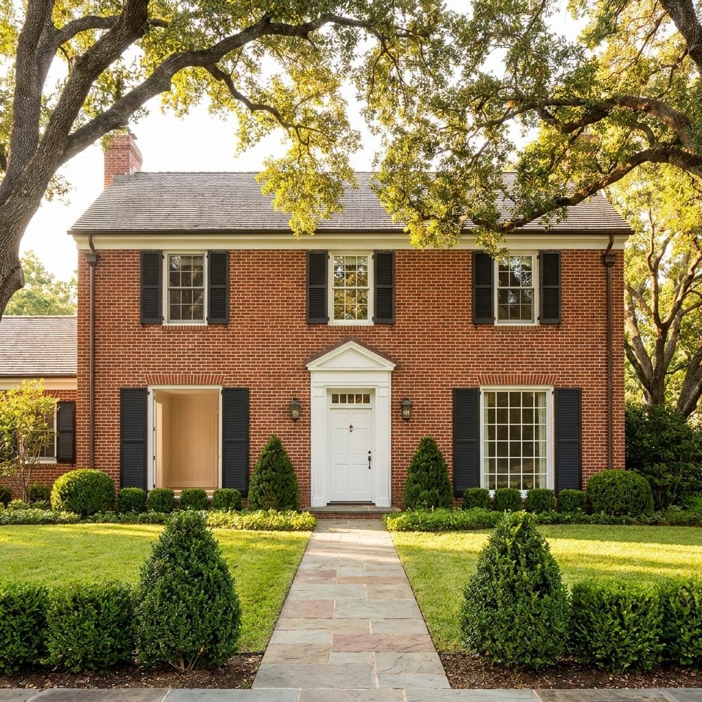 A Traditional Brick Home With Simplified Classic Landscaping