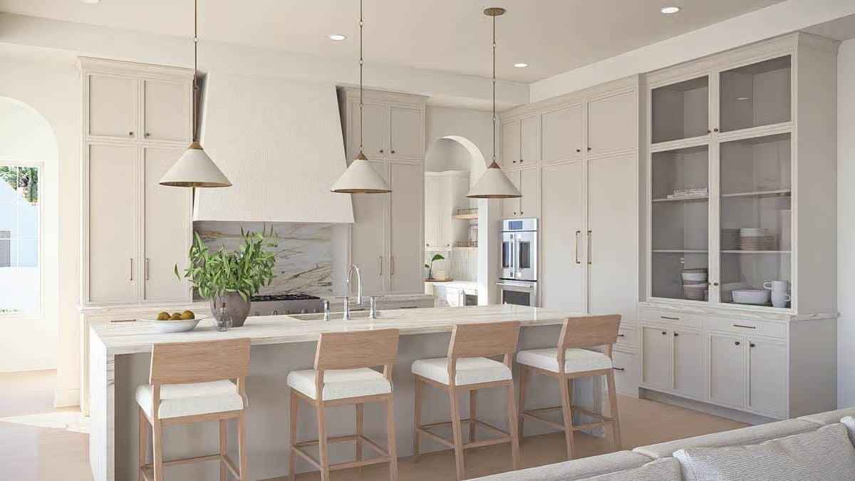 Cone Pendants, Brass Hardware, and an Island Long Enough to Mean Business