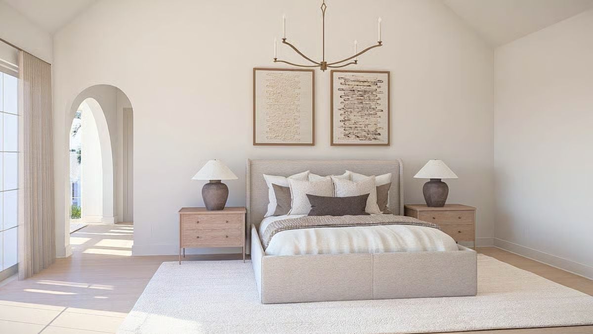Linen Upholstery, Pottery Lamps, and a Vaulted Ceiling That Changes the Whole Equation