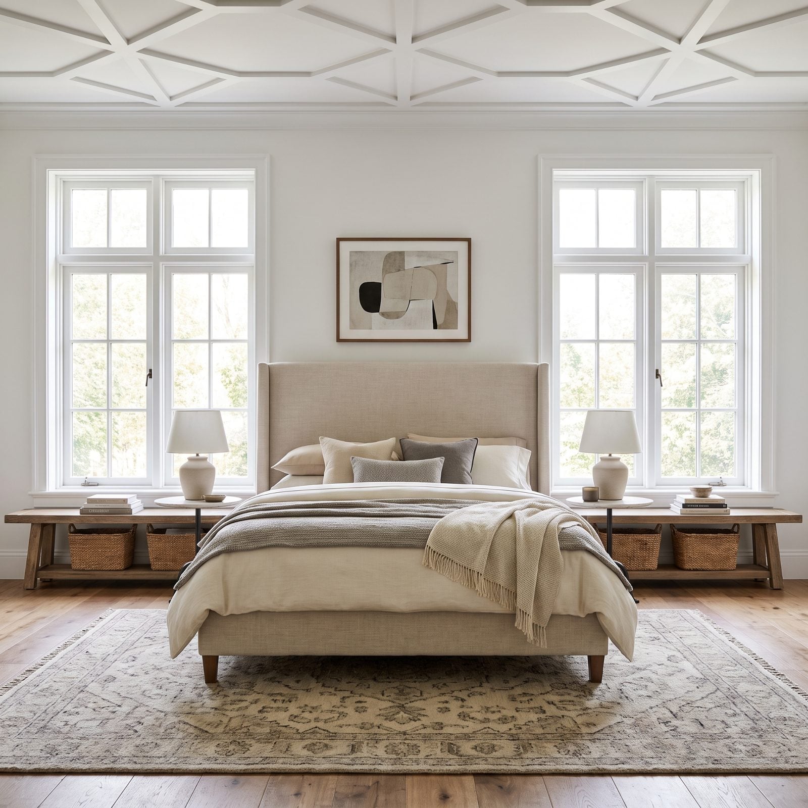 Twin Windows Split Down the Middle by One Headboard