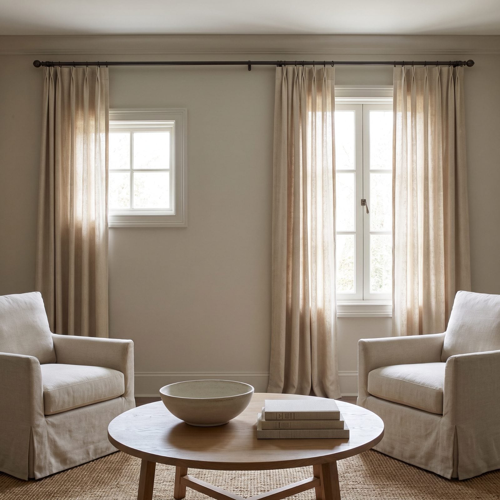 Two Uneven Windows Unified at One Drapery Height