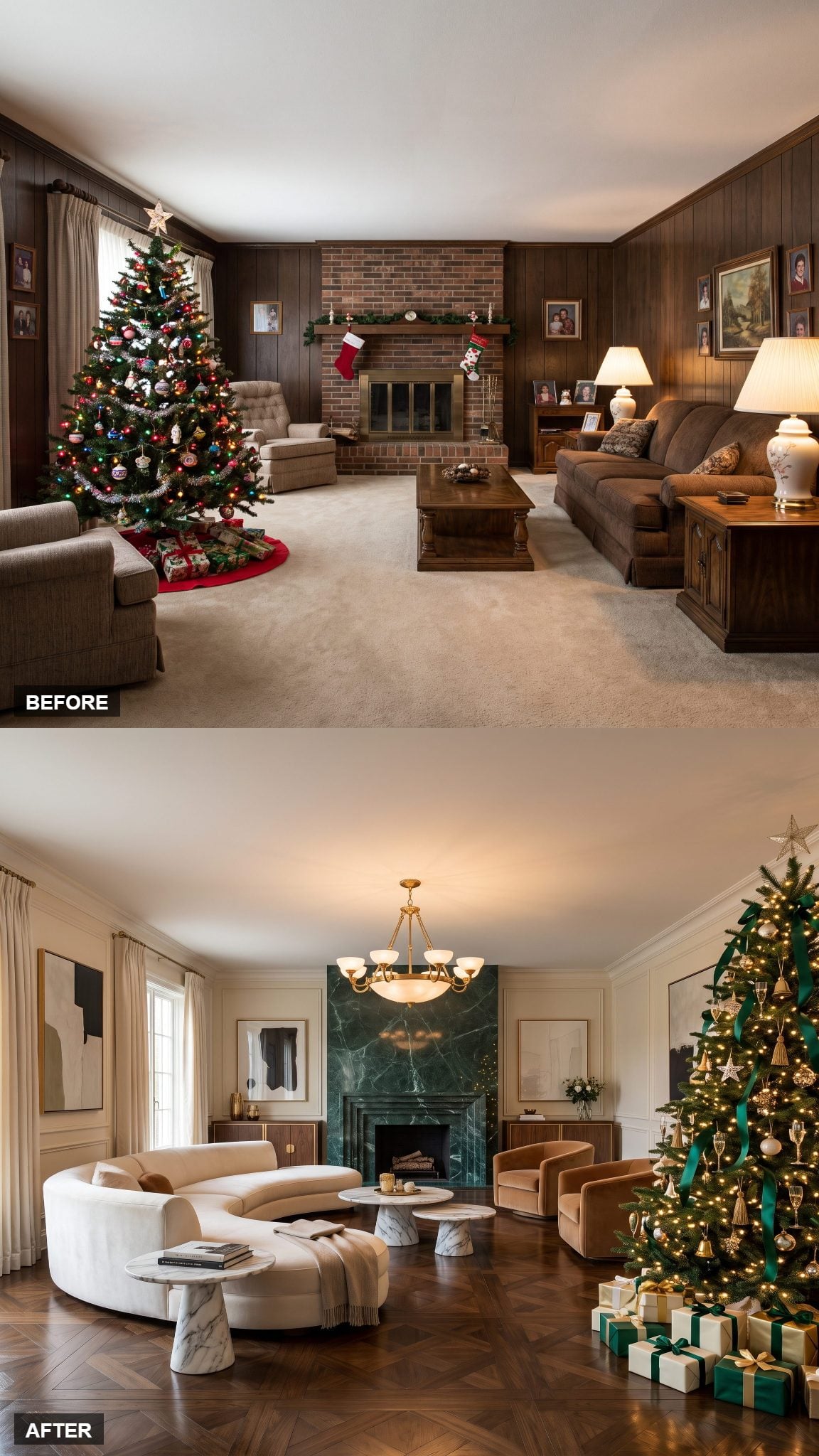 Ultra-Luxe Modern Regency Christmas in Emerald Marble and Ivory Velvet