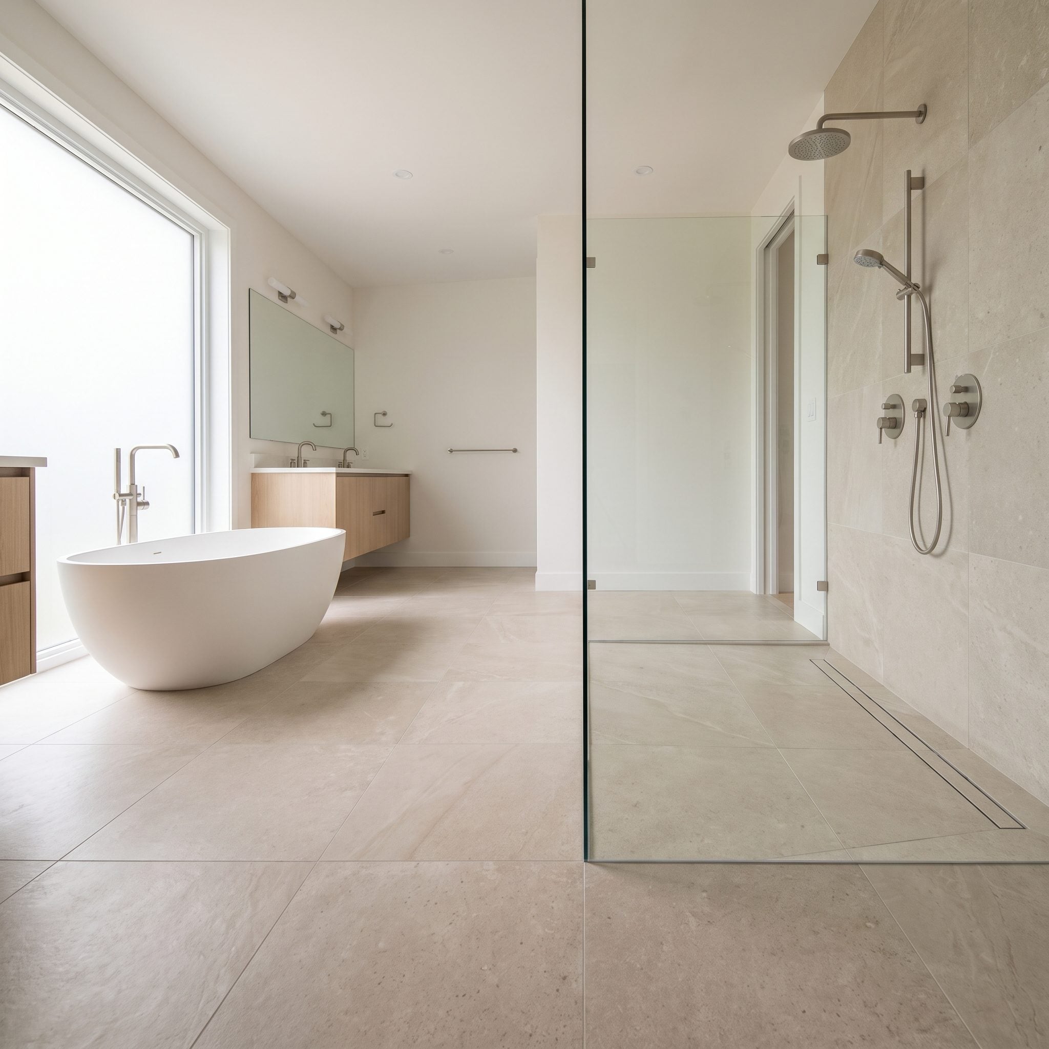 Use a Curbless Shower to Keep the Bathroom Visually Open