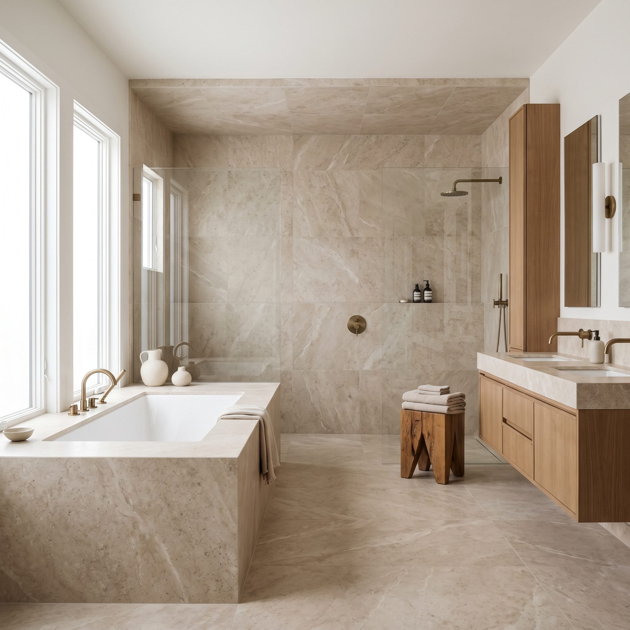 Use the Same Wall Tile to Make Two Fixtures Read as One Zone