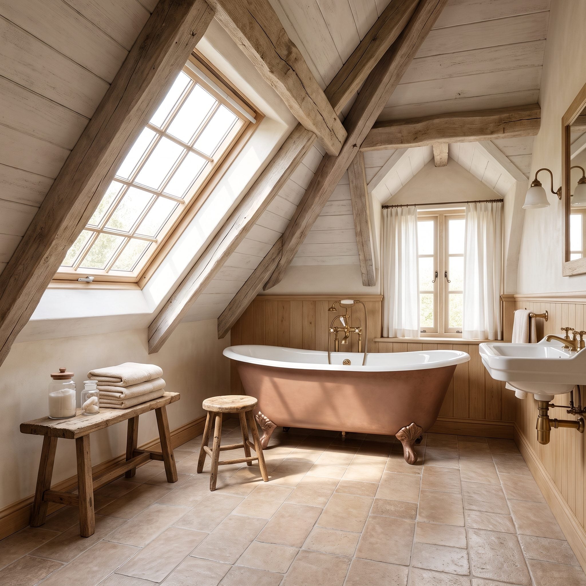 Use the Space Beneath a Sloped Ceiling for the Tub