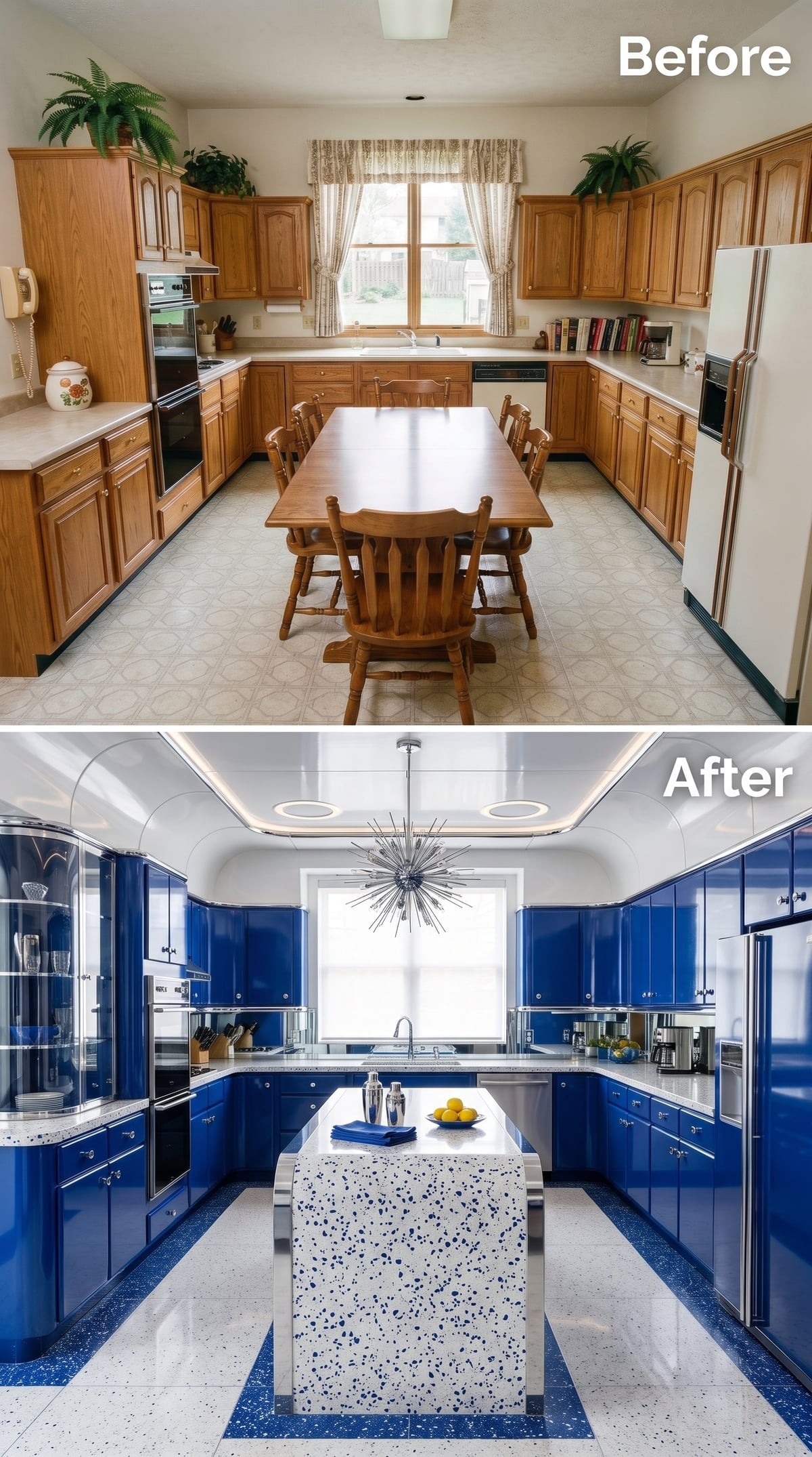 Cobalt Lacquer, Terrazzo Floors, and a Sputnik Fixture That Earns the Attention