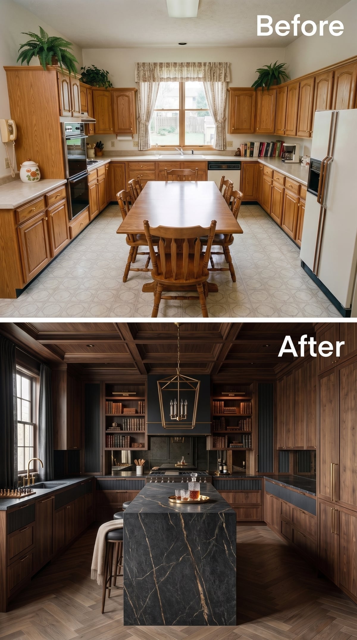 Dark Walnut Millwork, Soapstone Island, and a Lantern That Commands the Room