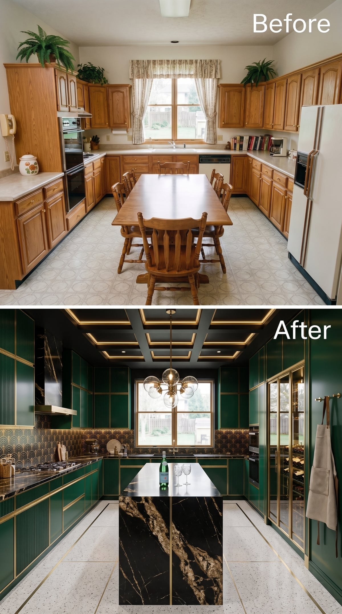 Hunter Green Lacquer, Art Deco Tile, and a Coffered Ceiling That Finally Has Something to Say