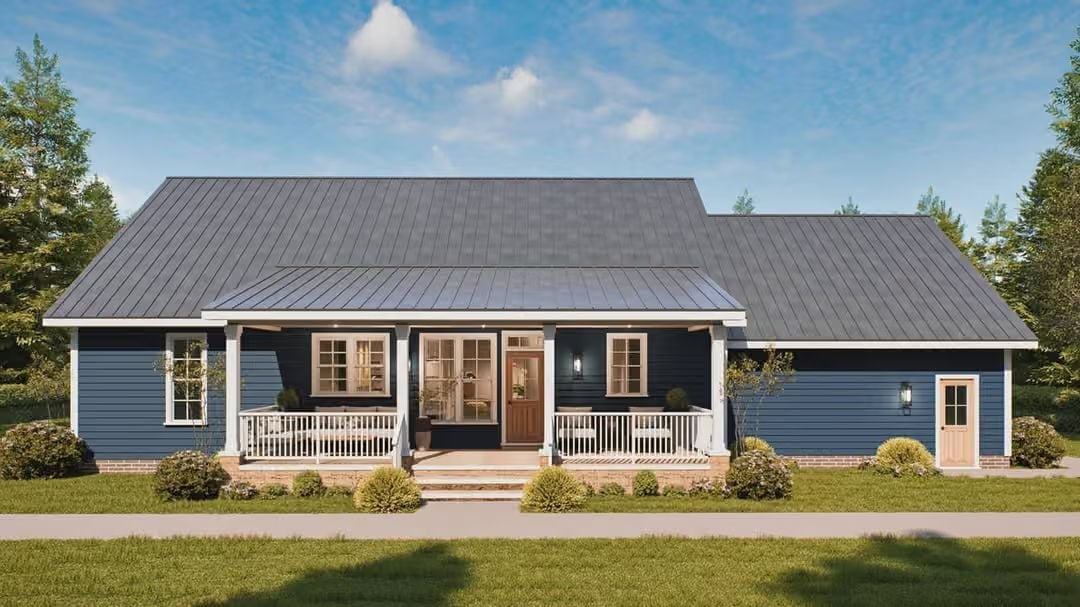Navy Lap Siding and a Metal Roof That Actually Earns Its Curb Appeal