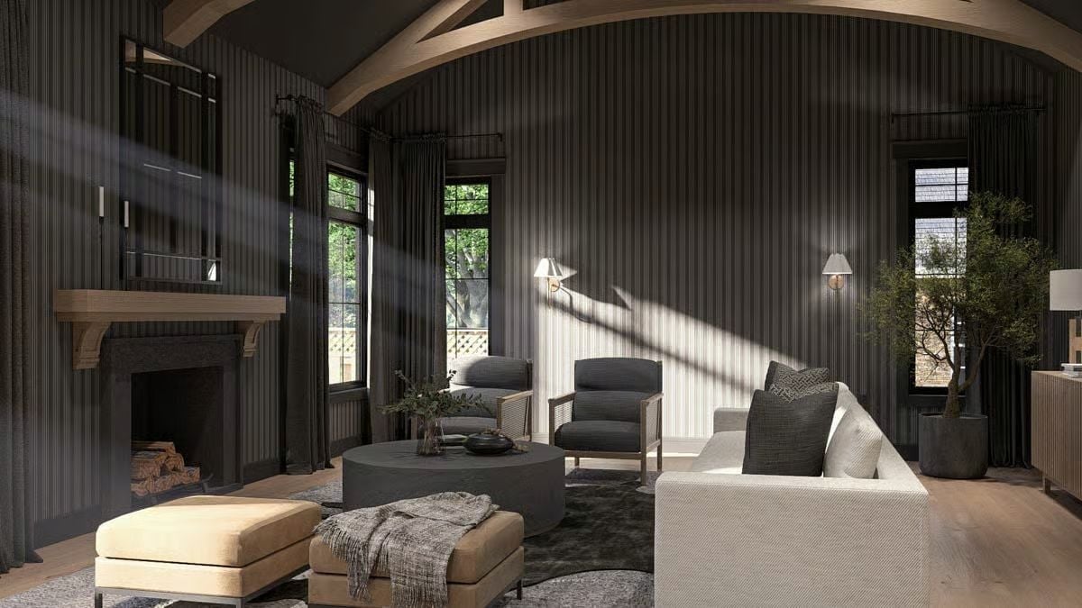 Barrel Vault, Beamed Ceiling, and a Fireplace That Earns the Room
