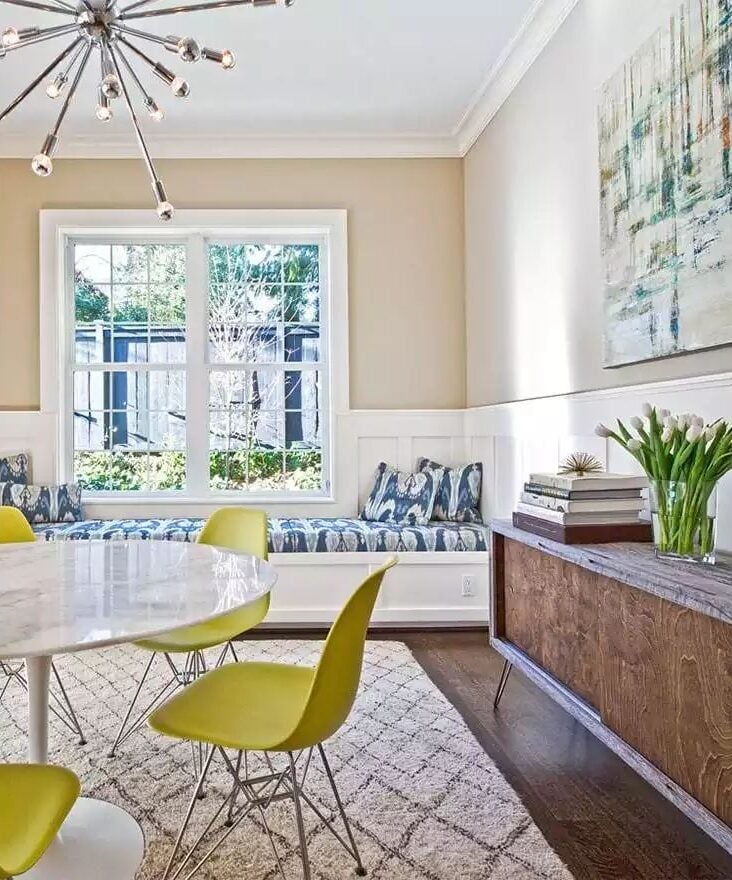 Chartreuse Chairs Against a Marble Tulip Table Are a Midcentury Power Move