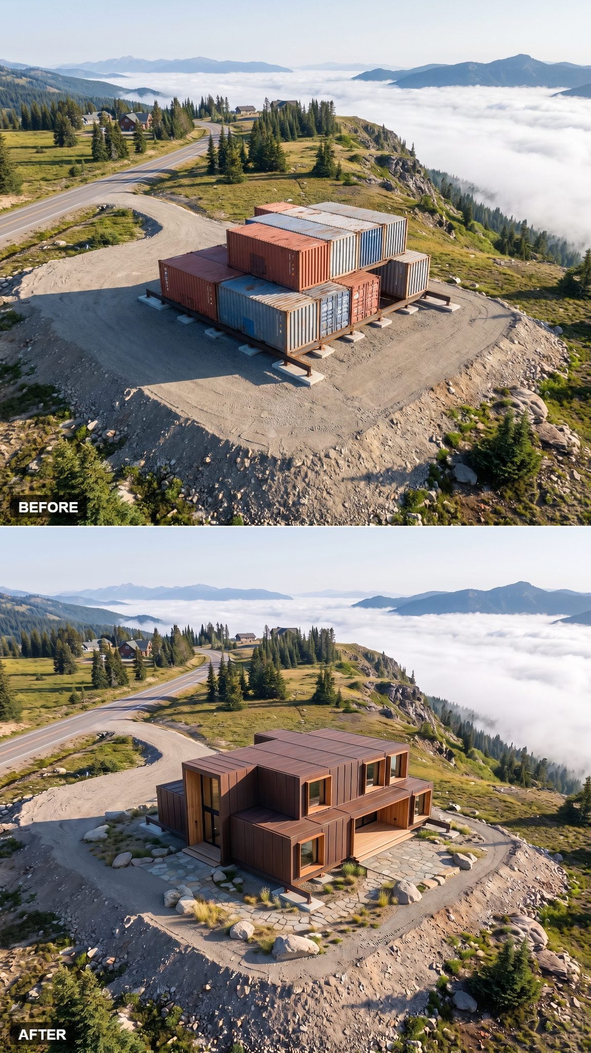 Mountain house concept clad in weathered-steel colored panels