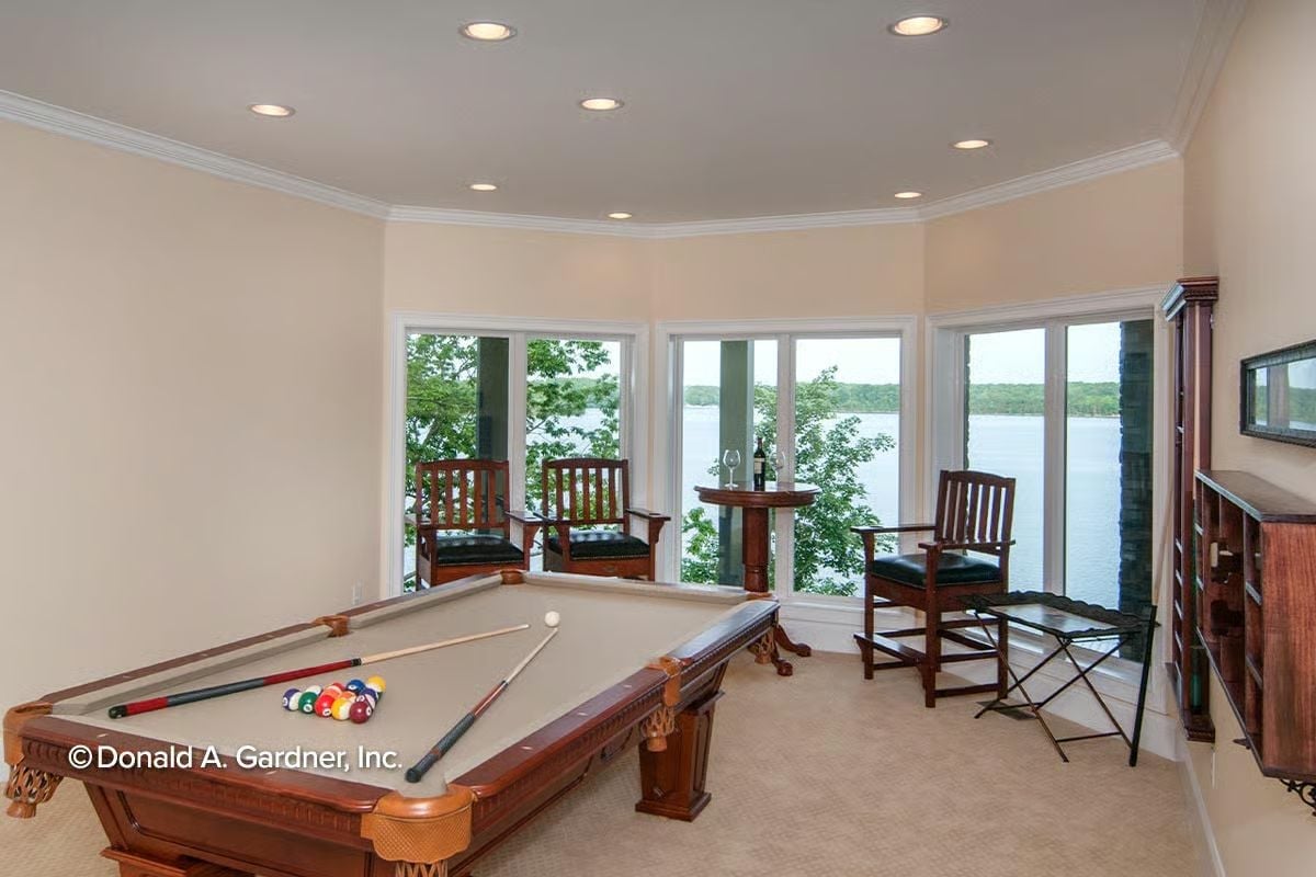 Lakeside Game Room Where the Billiards Table and the View Compete for Attention