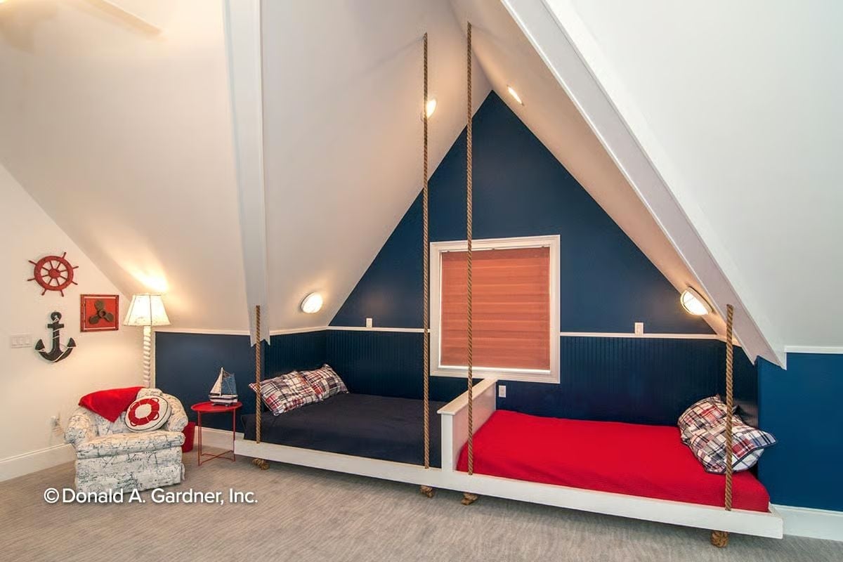 Nautical Bunk Nook Where Rope, Navy, and Red Pull Off Something Genuinely Fun