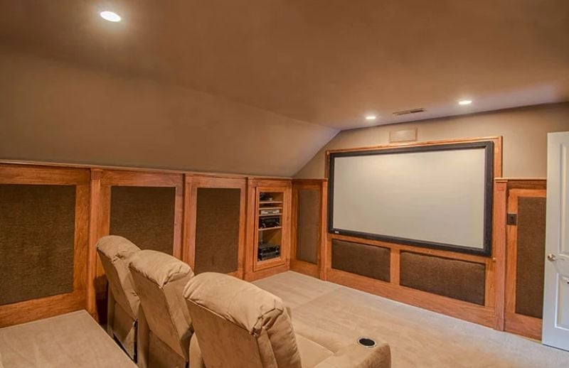 Dedicated Home Theater with Acoustic Panels Built Into the Walls