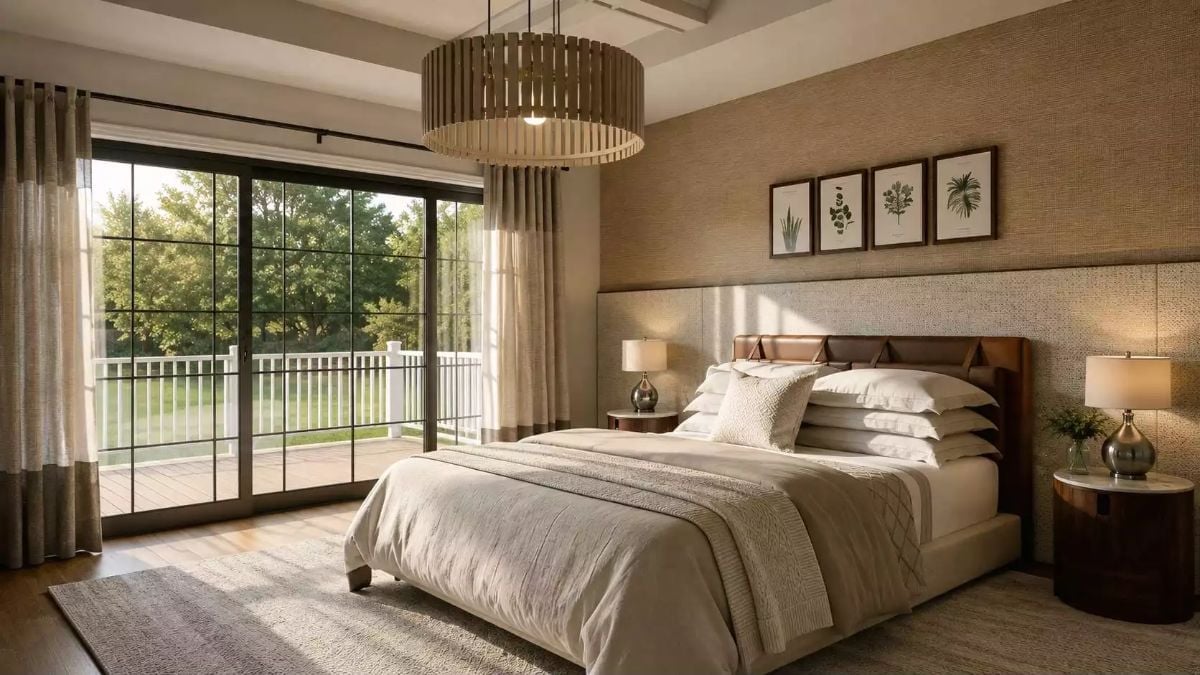 Slatted Wood Pendant, Leather Headboard, and a Balcony You'll Actually Use