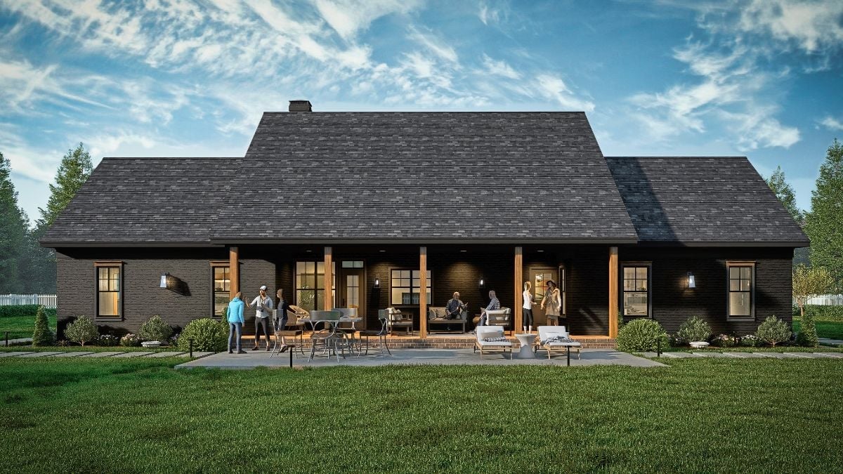 Dark Brick and Cedar Posts Make This Back Porch Built for Crowd