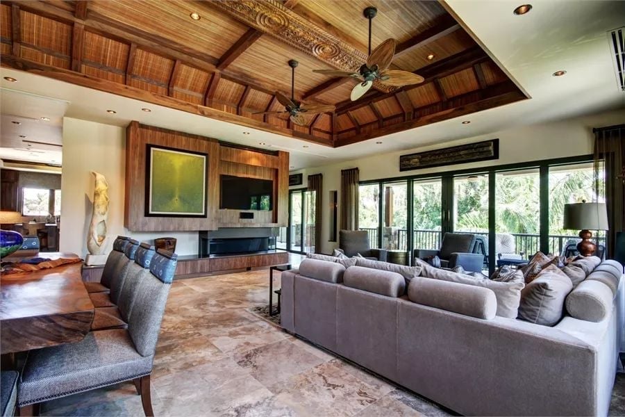 Carved Ceiling, Palm Fans, and a Living Room Built to Breathe