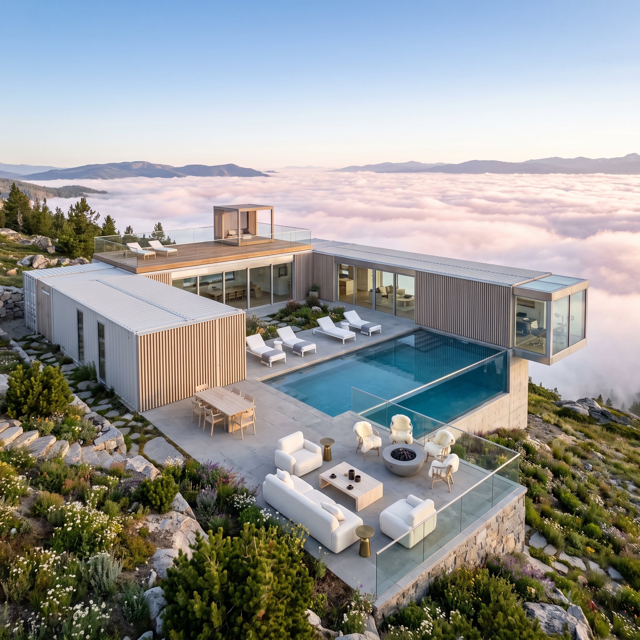 Above the Cloud Line: Container Living With a Pool Deck That Floats Over Fog