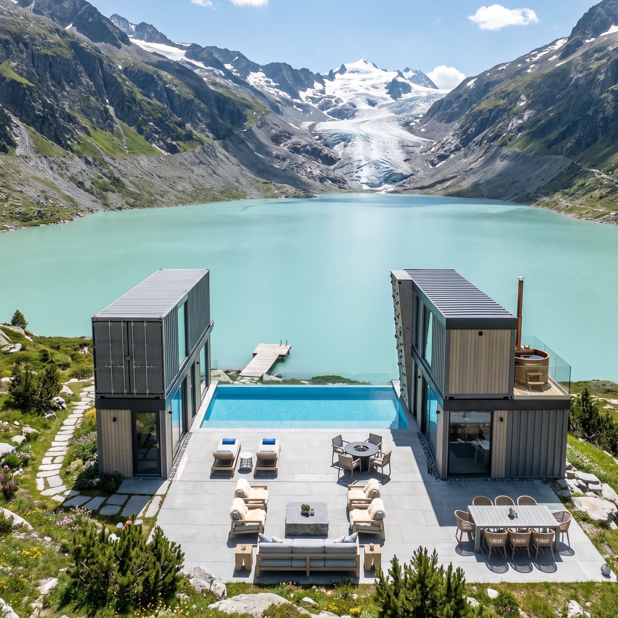 Glacier-Fed Turquoise Water Meets a Shipping Container Home Built Around an Infinity Pool