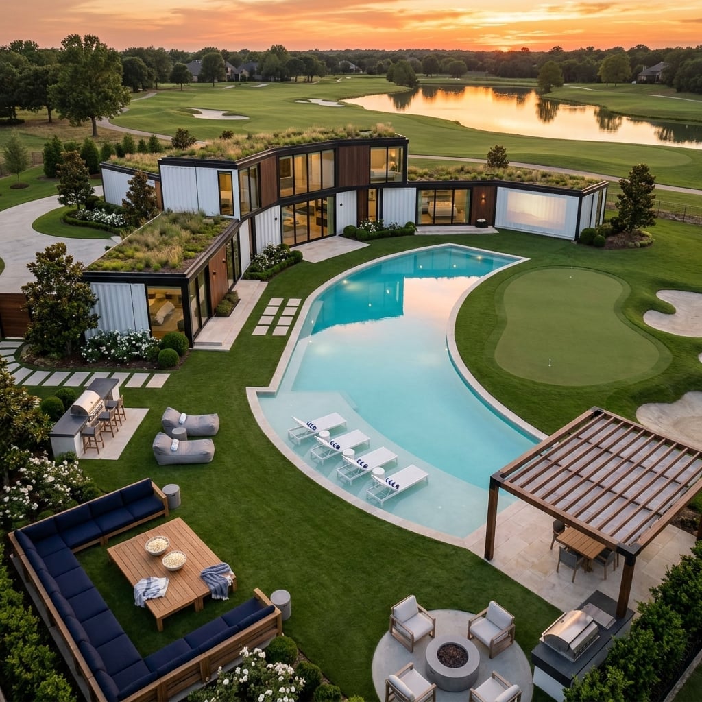 Golf Course Container Home Wraps a Crescent Pool Around a Private Putting Green