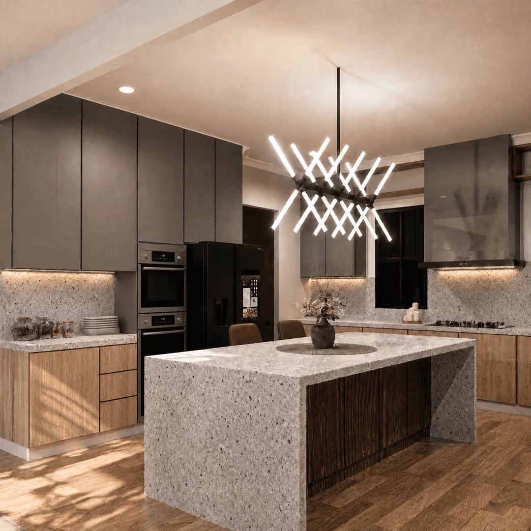 Fluted Wood Panels on the Island Base Add Texture Where You'd Least Expect It