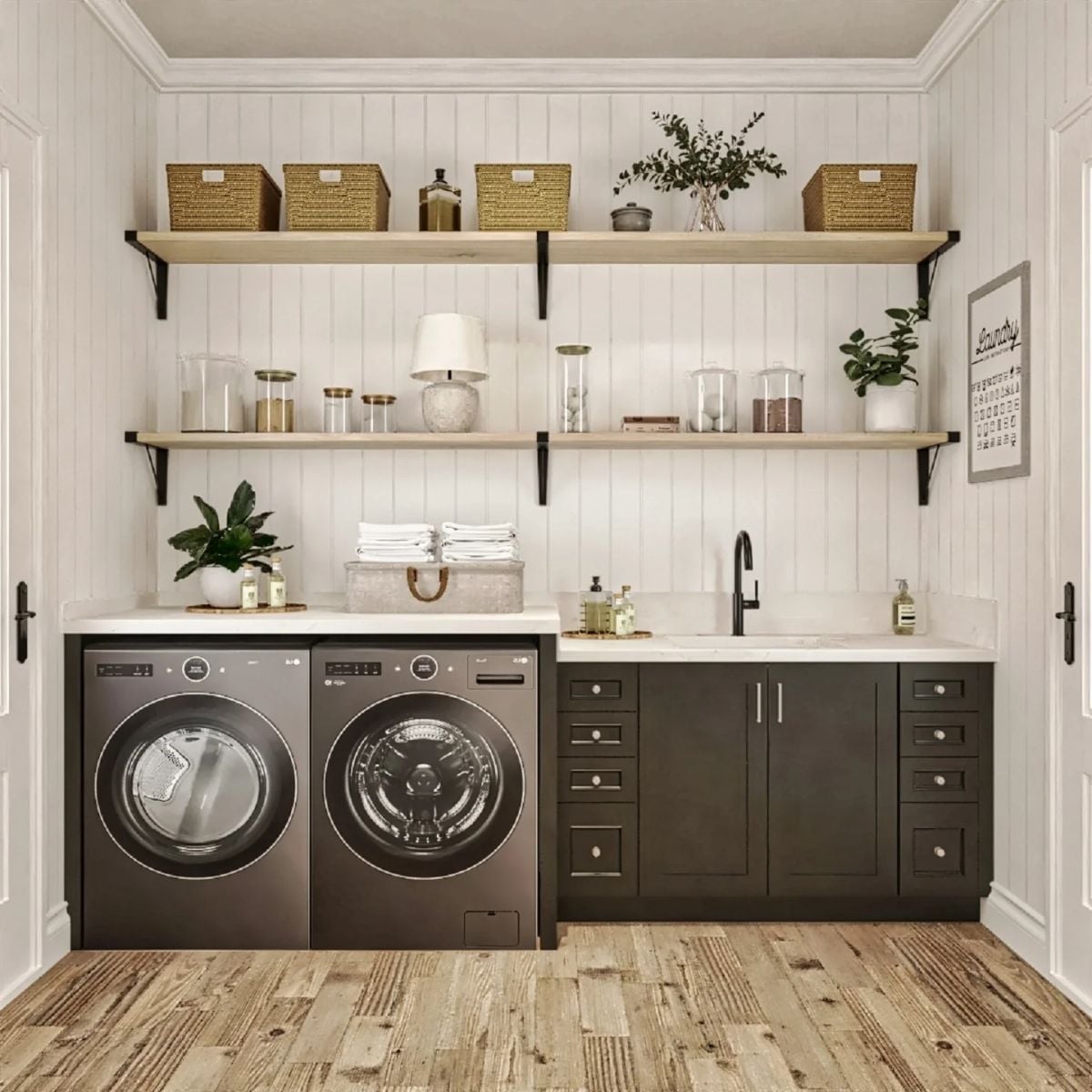 Wicker Baskets, Black Appliances, and Open Shelving That Actually Pull Their Weight