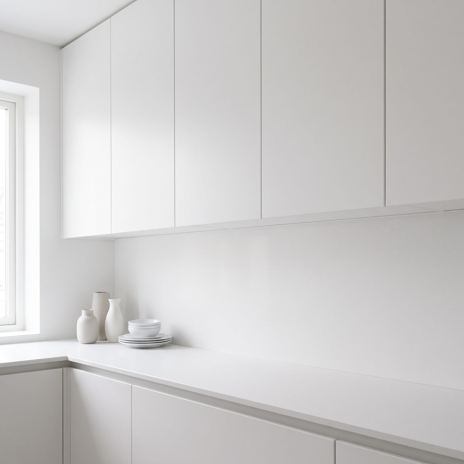 White Cabinets Blending Into a White Backsplash Without Relief