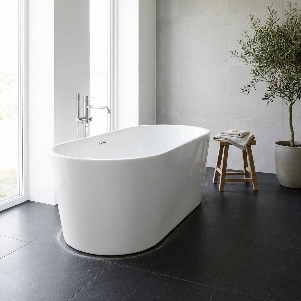White Tub, Dark Floor, and a Ring of Grime You Can't Reach