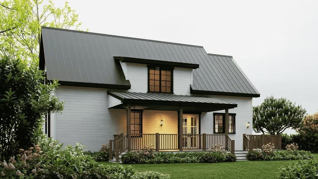 Dark Metal Roof, White Lap Siding, and a Porch Built for Staying a While