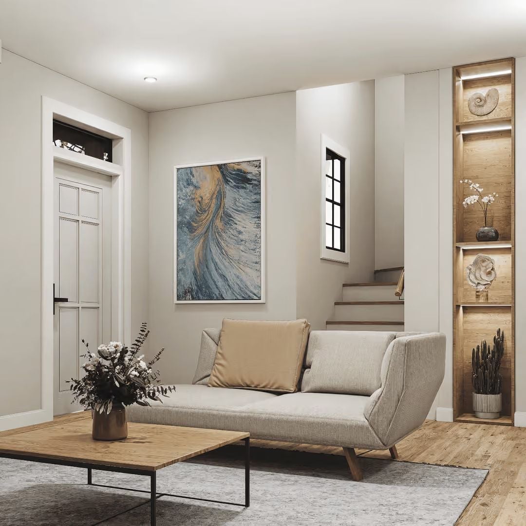 Lit Shelving, a Wave Painting, and a Sofa That Knows How to Sit