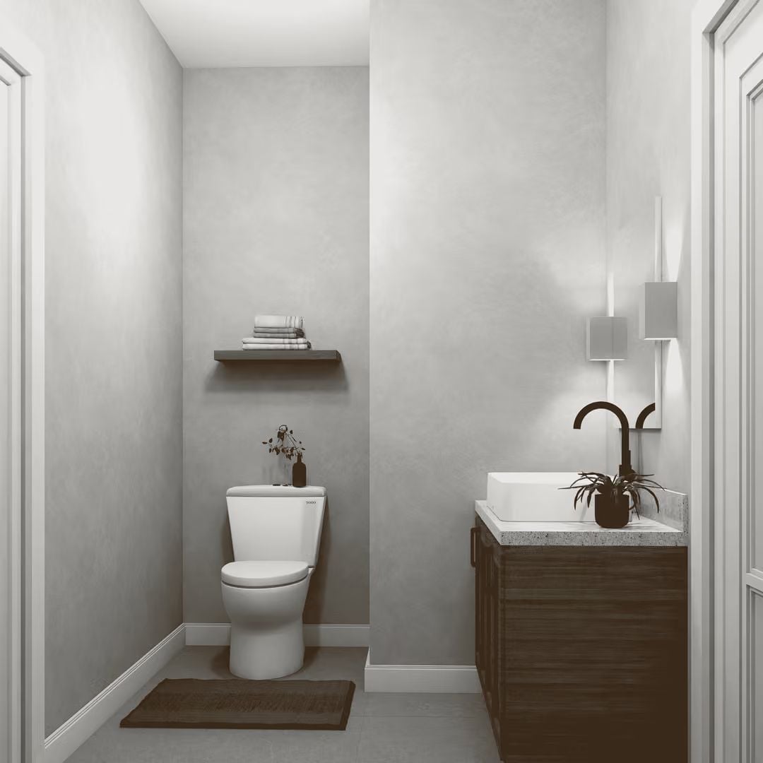 Walnut Vanity, Vessel Sink, and a Faucet That's Clearly in Charge