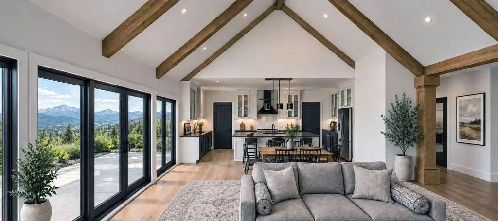 Cathedral Beams and Black-Framed Glass Pull the Mountains Indoors
