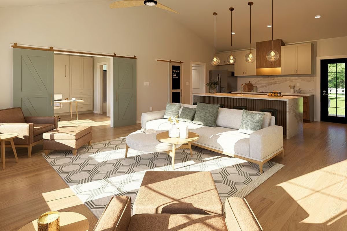 Sage Barn Doors, Morning Sun, and a Kitchen Island Worth Gathering Around