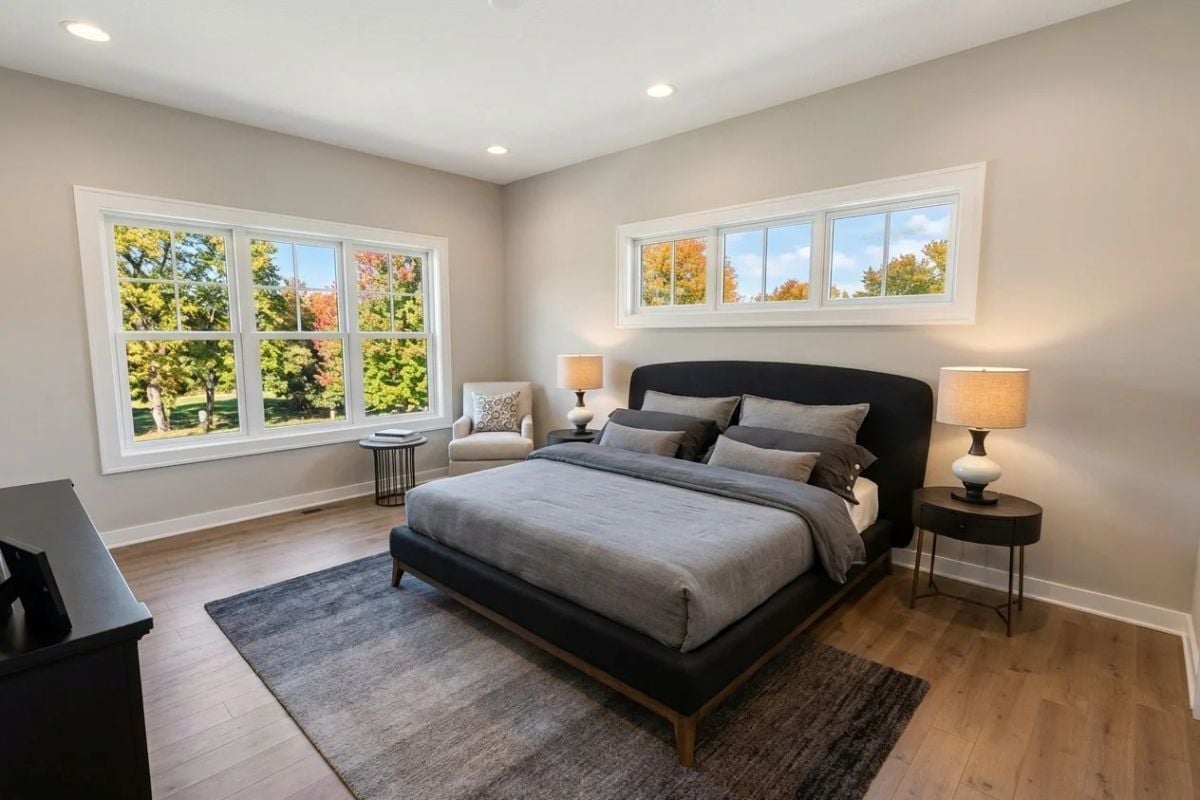 Clerestory Windows Behind the Bed That Frame Fall Color Without Sacrificing Wall Space