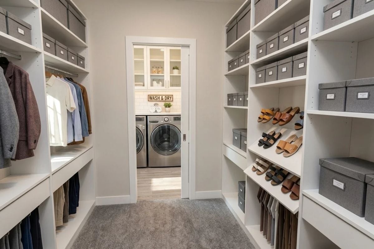 Walk-In Closet with a Pocket Door to the Laundry Room Built Right In