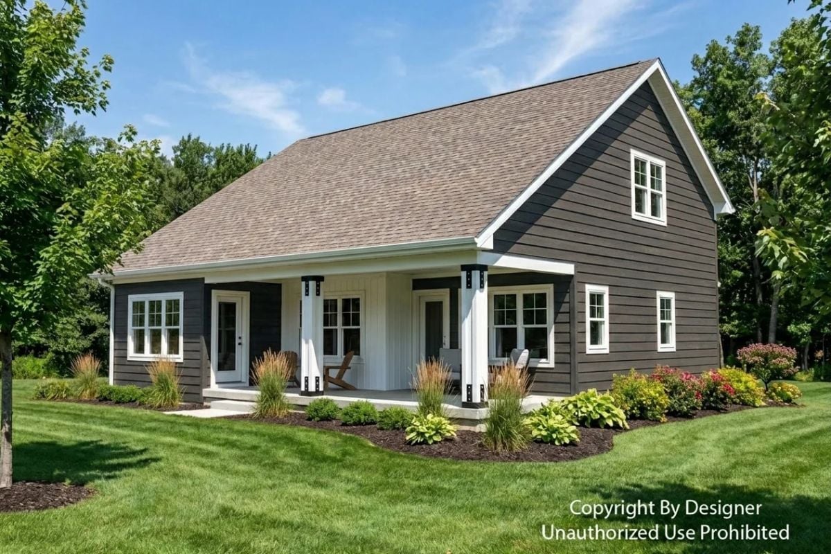 Dark Siding and a Covered Porch That Actually Has Enough Room to Sit