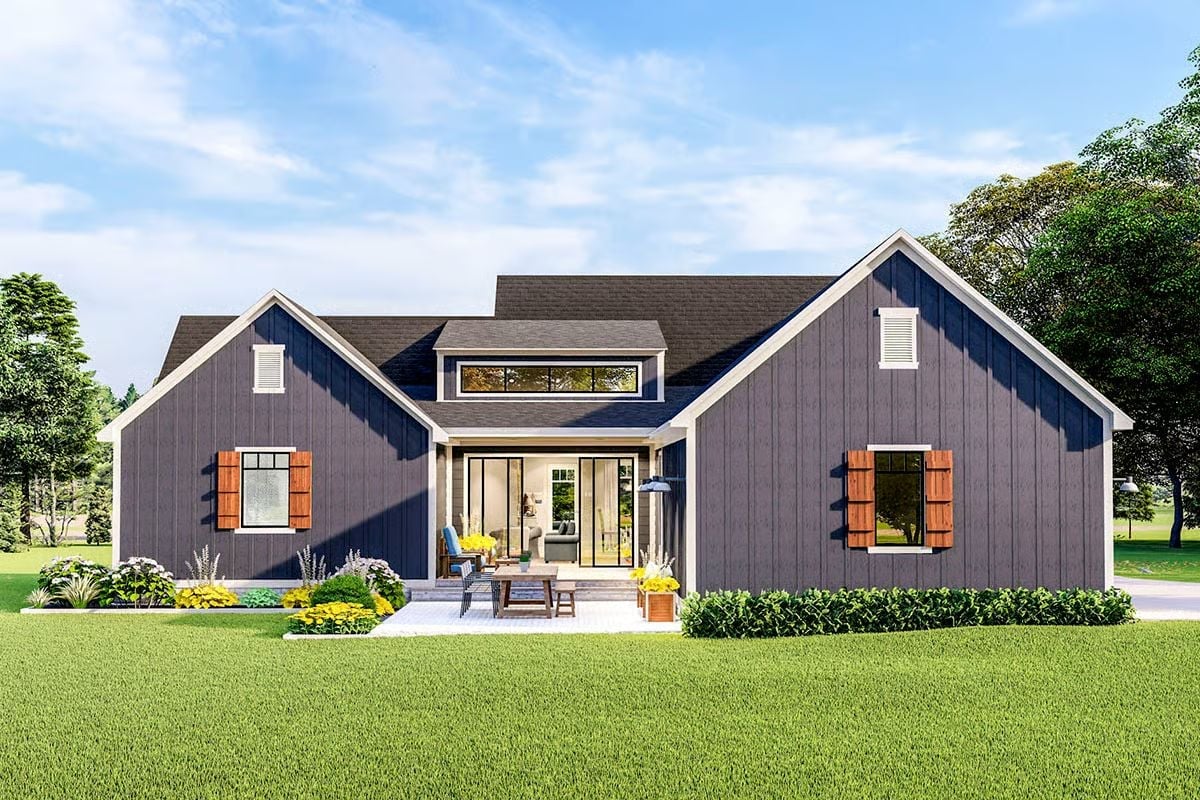 Navy Board-and-Batten Exterior With a Covered Patio Built for Everyday Use