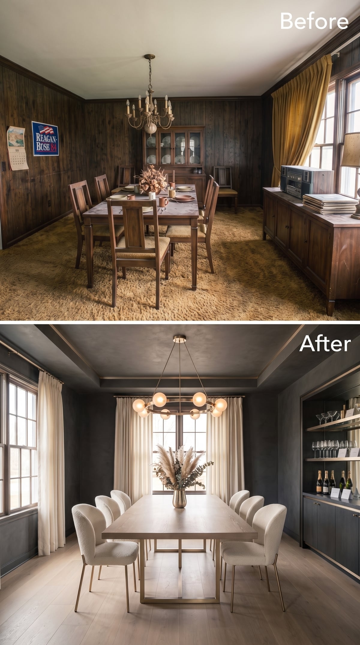 Charcoal Walls Make a White Table the Main Event