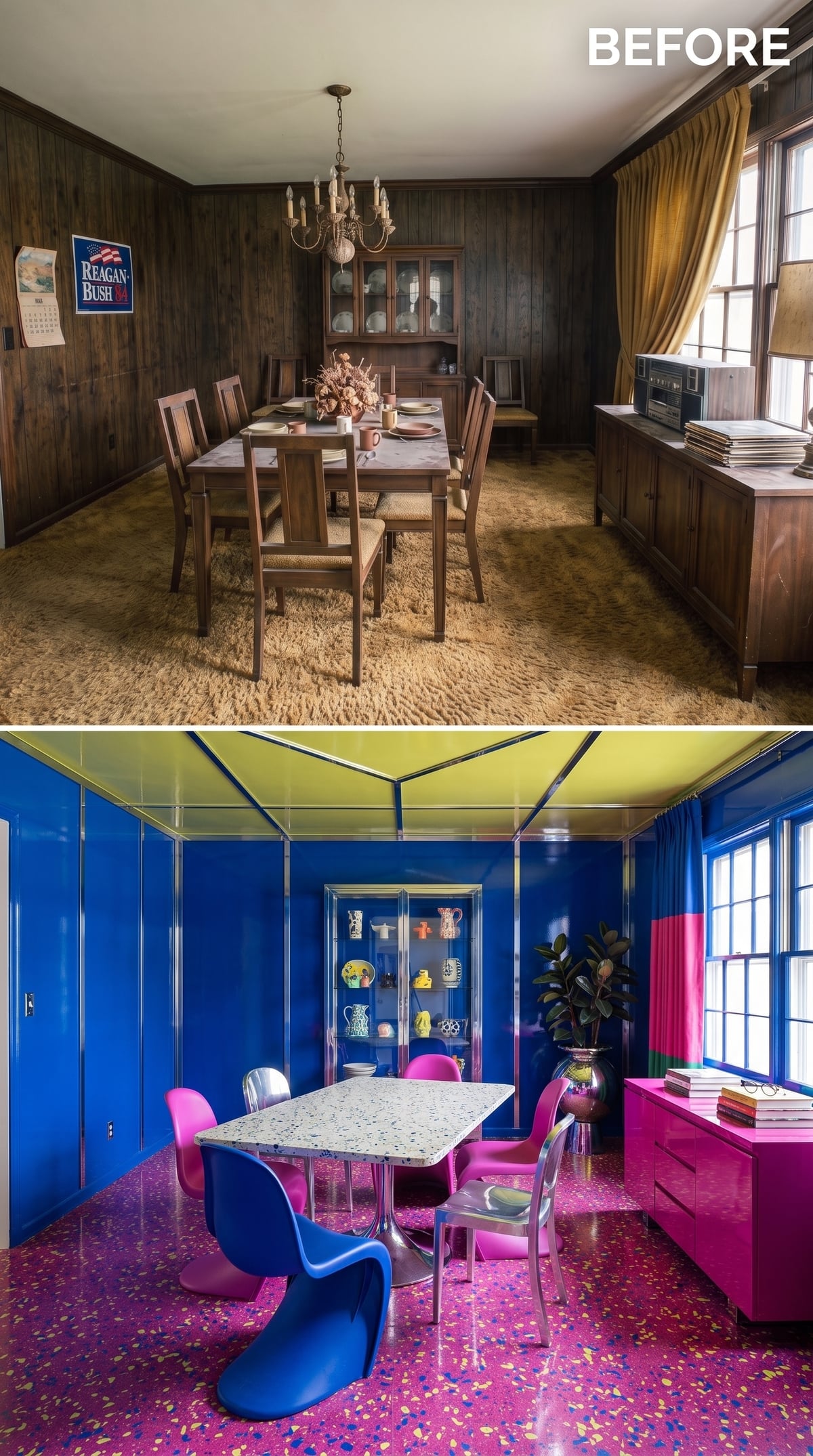 Cobalt Walls, Magenta Terrazzo, and a Ceiling That Refuses to Behave