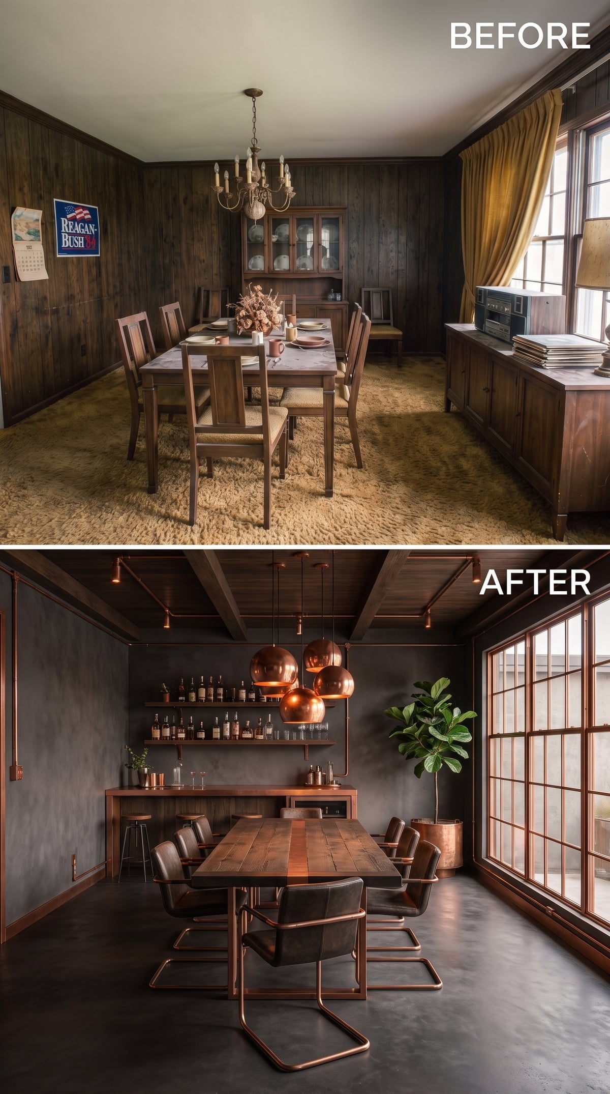 Copper Pipes Draw the Lines in This Concrete Dining Room