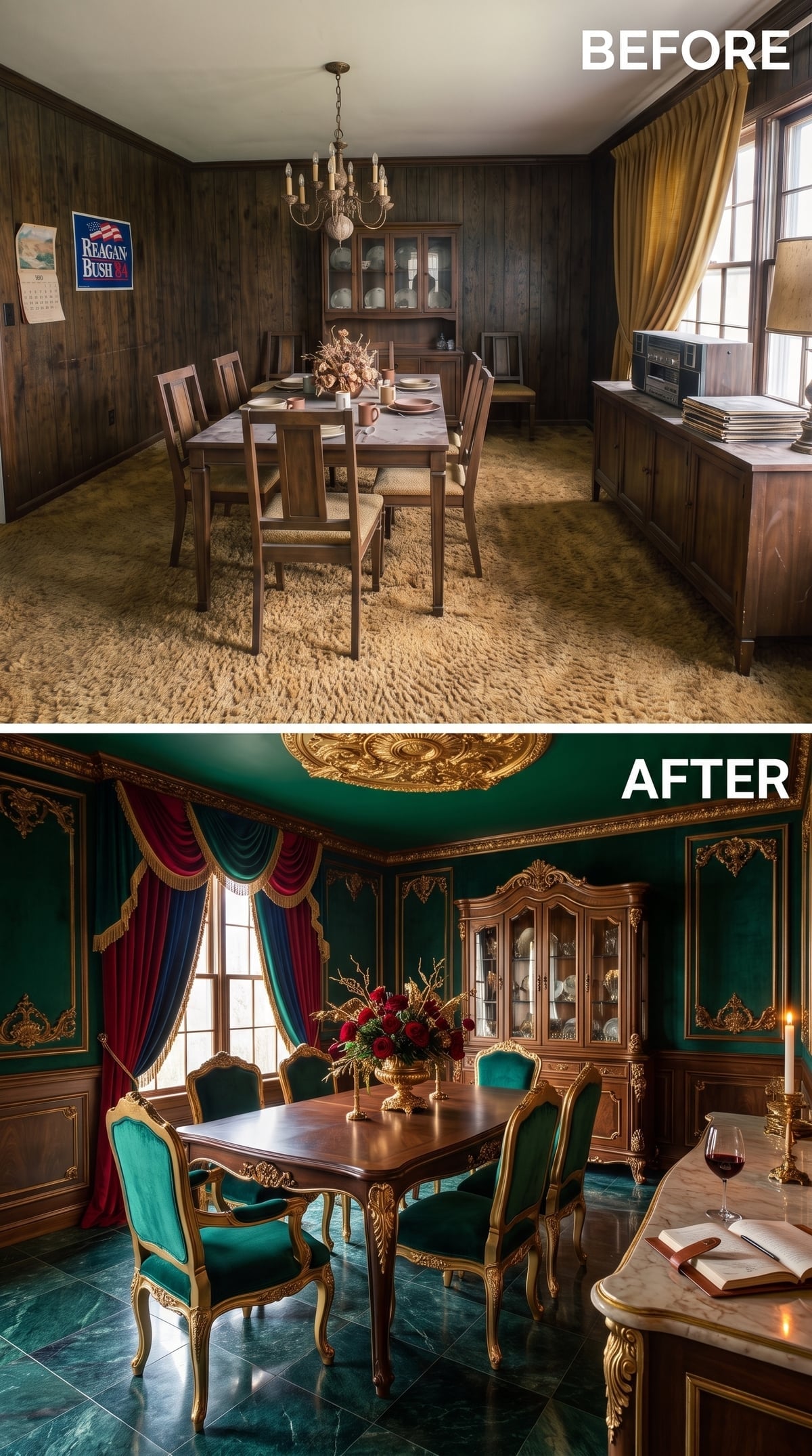 Hunter Green and Gilded Boiserie Take the Formal Route