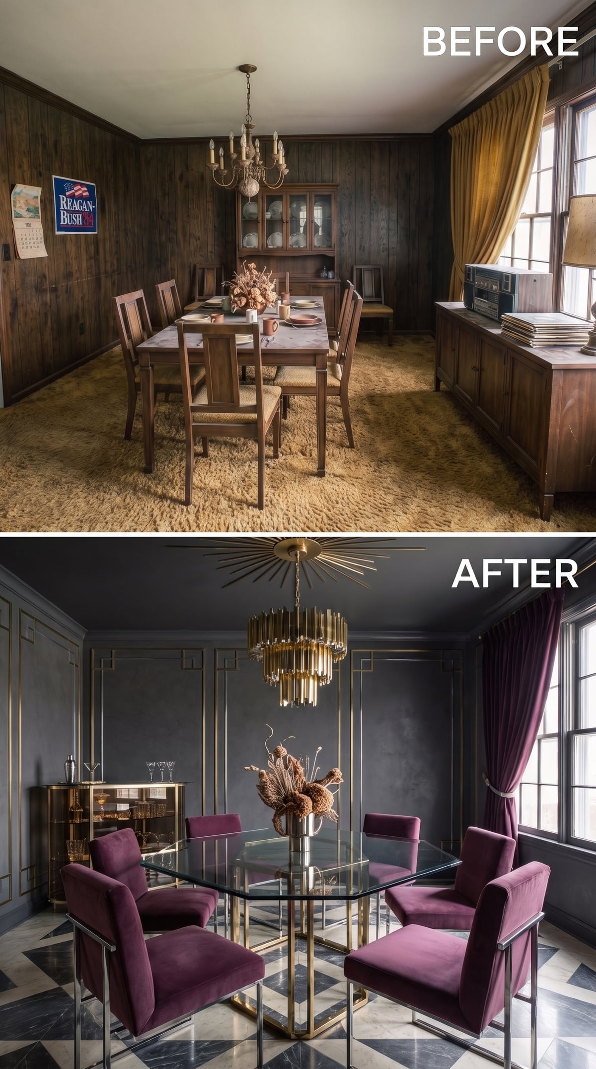 A Harlequin Marble Floor Gives Plum Velvet Some Competition