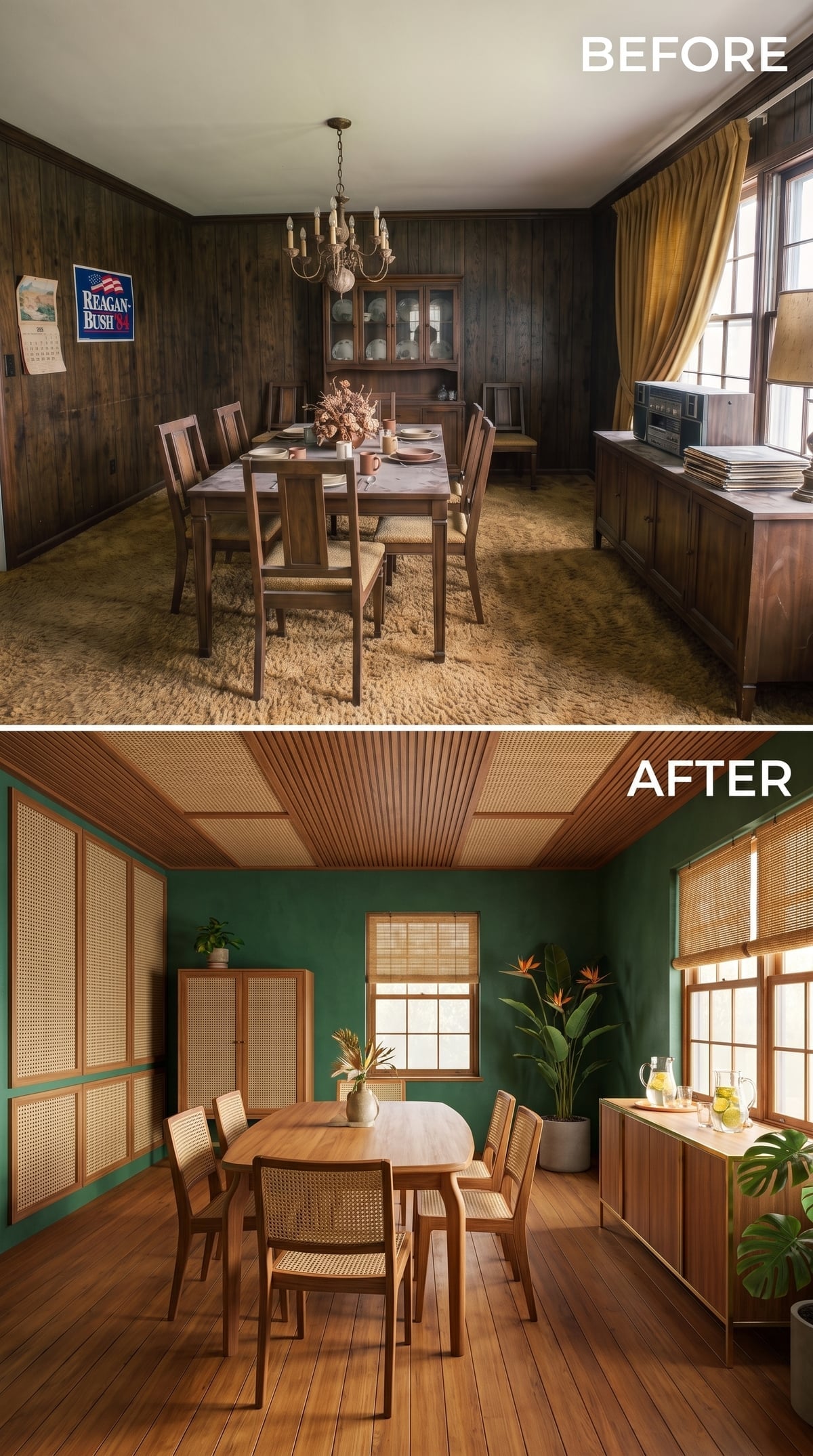 The Wood Paneling Moves Overhead in This Forest-Green Room