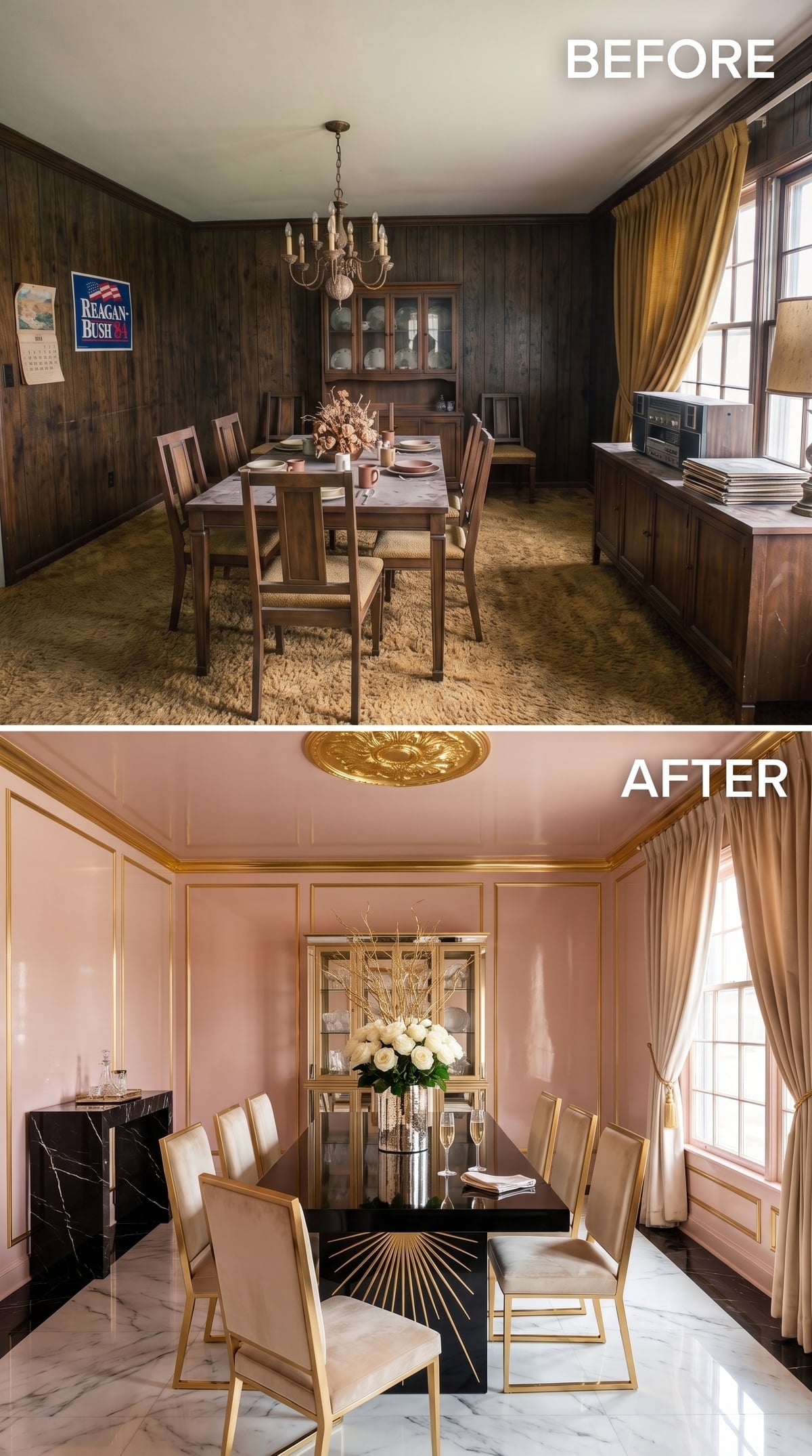 Blush Lacquer and a Gilded Ceiling Refuse to Be Background
