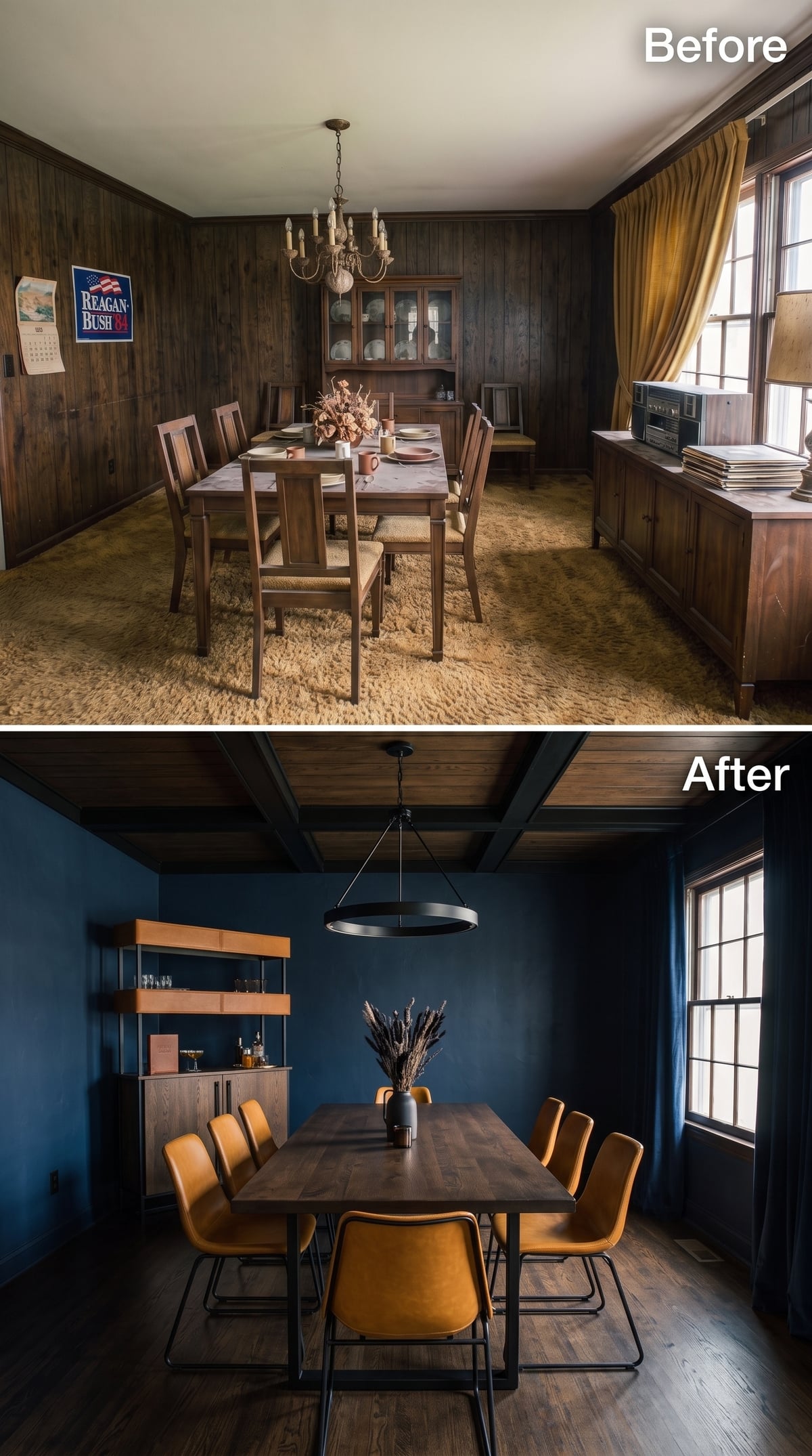Midnight Blue Gives the Dining Room a Proper Drinks Station