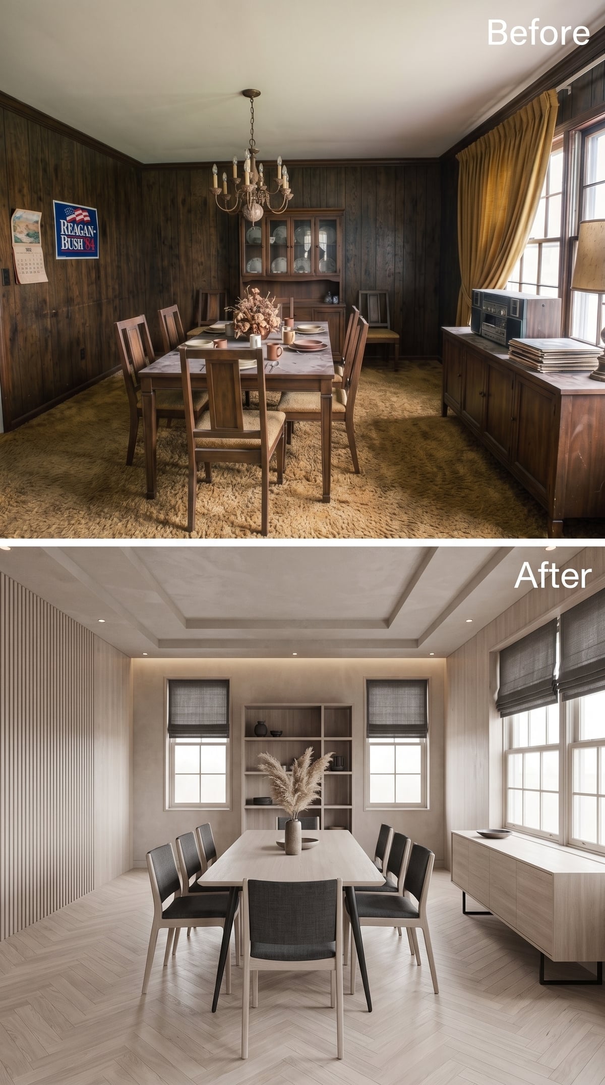 A Pale Oak Dining Room Clears the Visual Palate