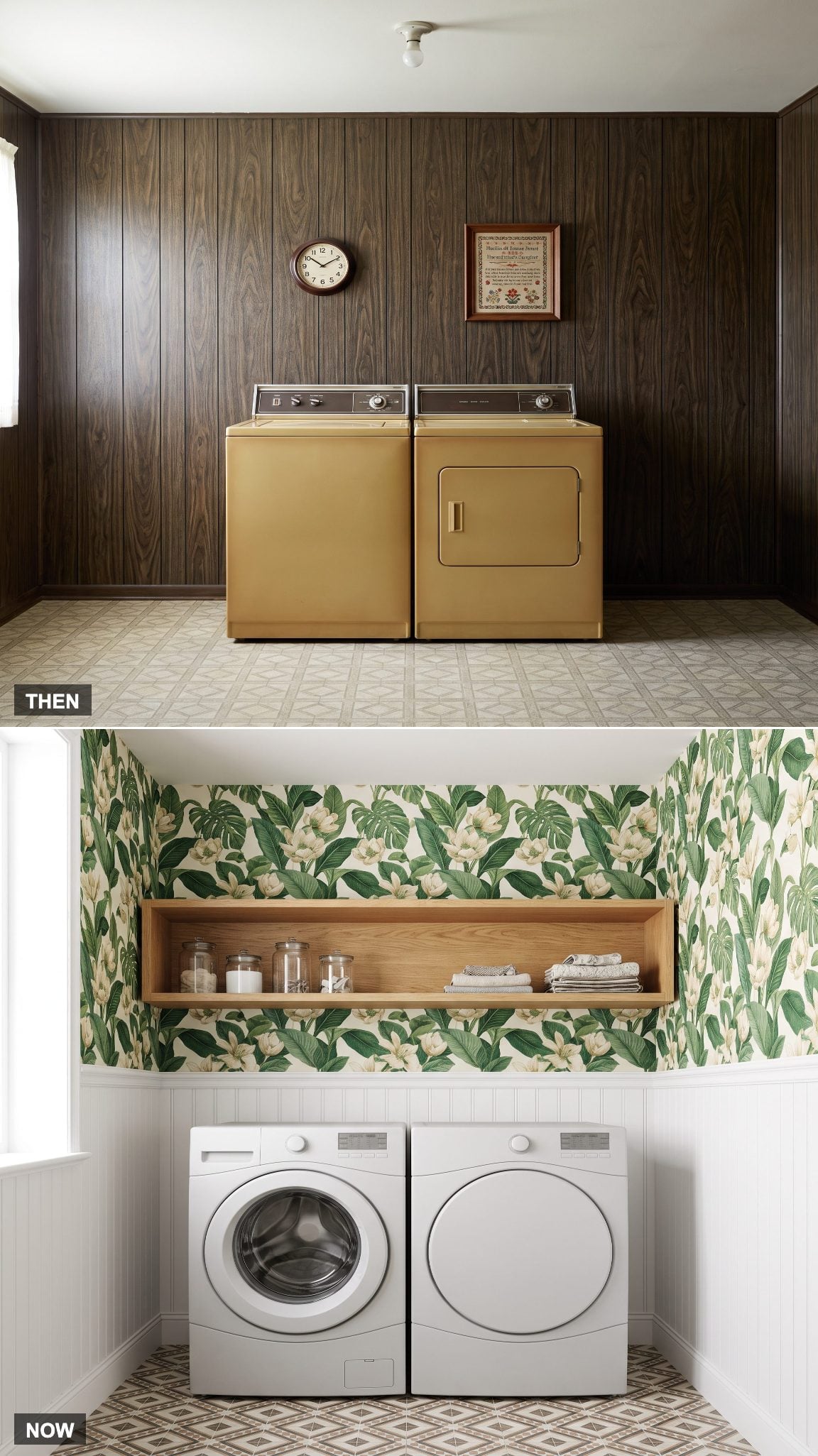 Wood Paneling Gives Way to Wallpaper and Tile