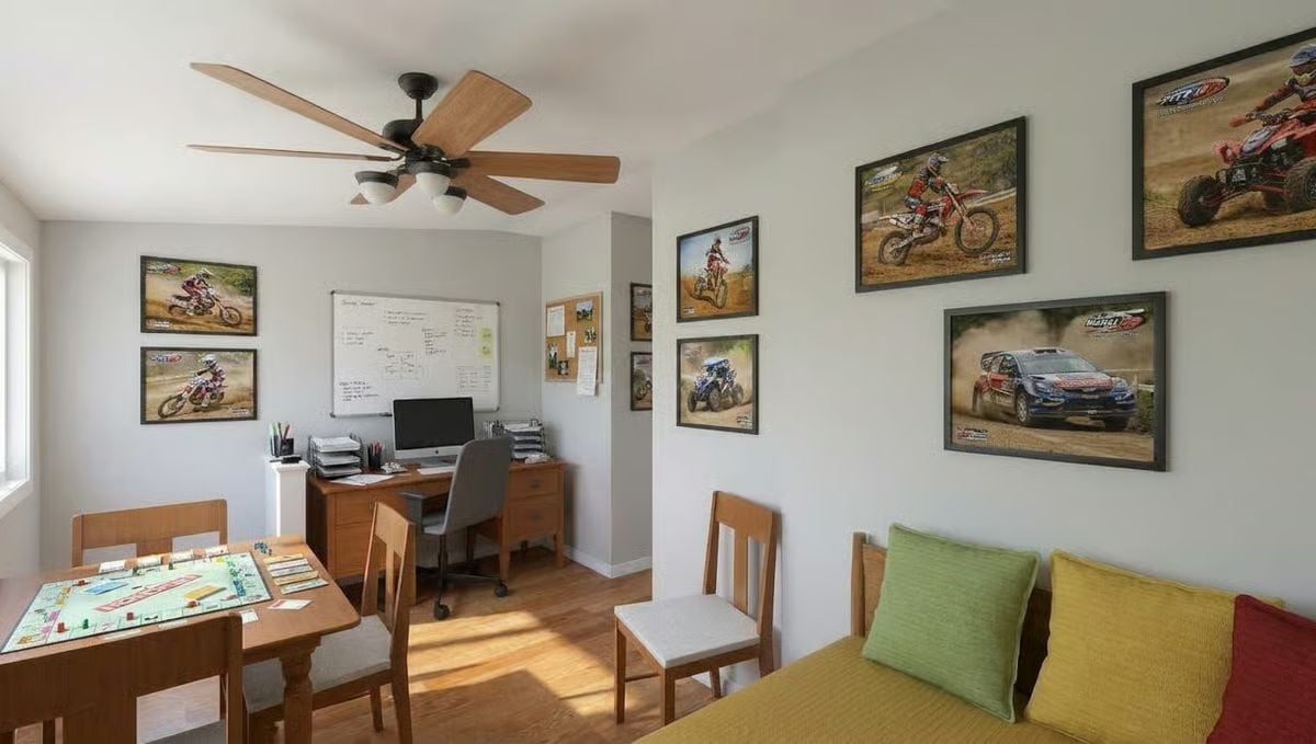Racing Posters, Monopoly on the Table, and a Room That's Doing Three Jobs at Once