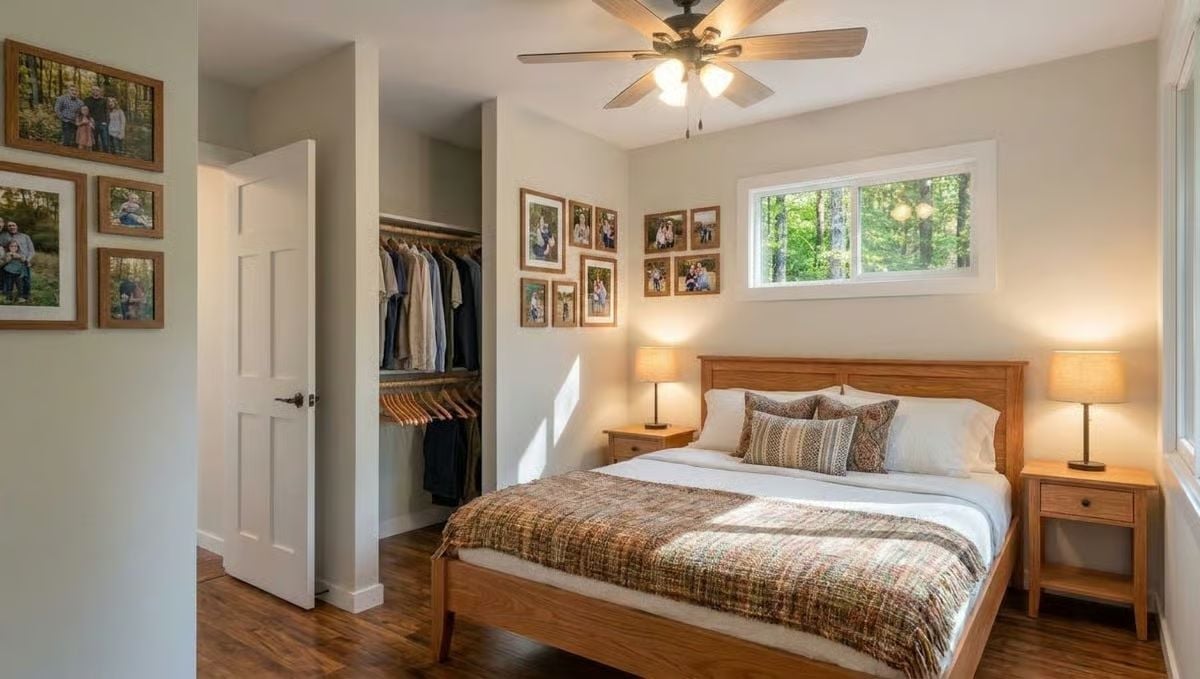 Warm Wood, Gallery Wall, and a Walk-In Closet That Stays Visible